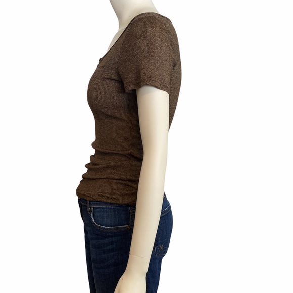 MICHAEL STARS Gold Cotton Nylon Blend Short Sleeve Top LL - Picture 4 of 4